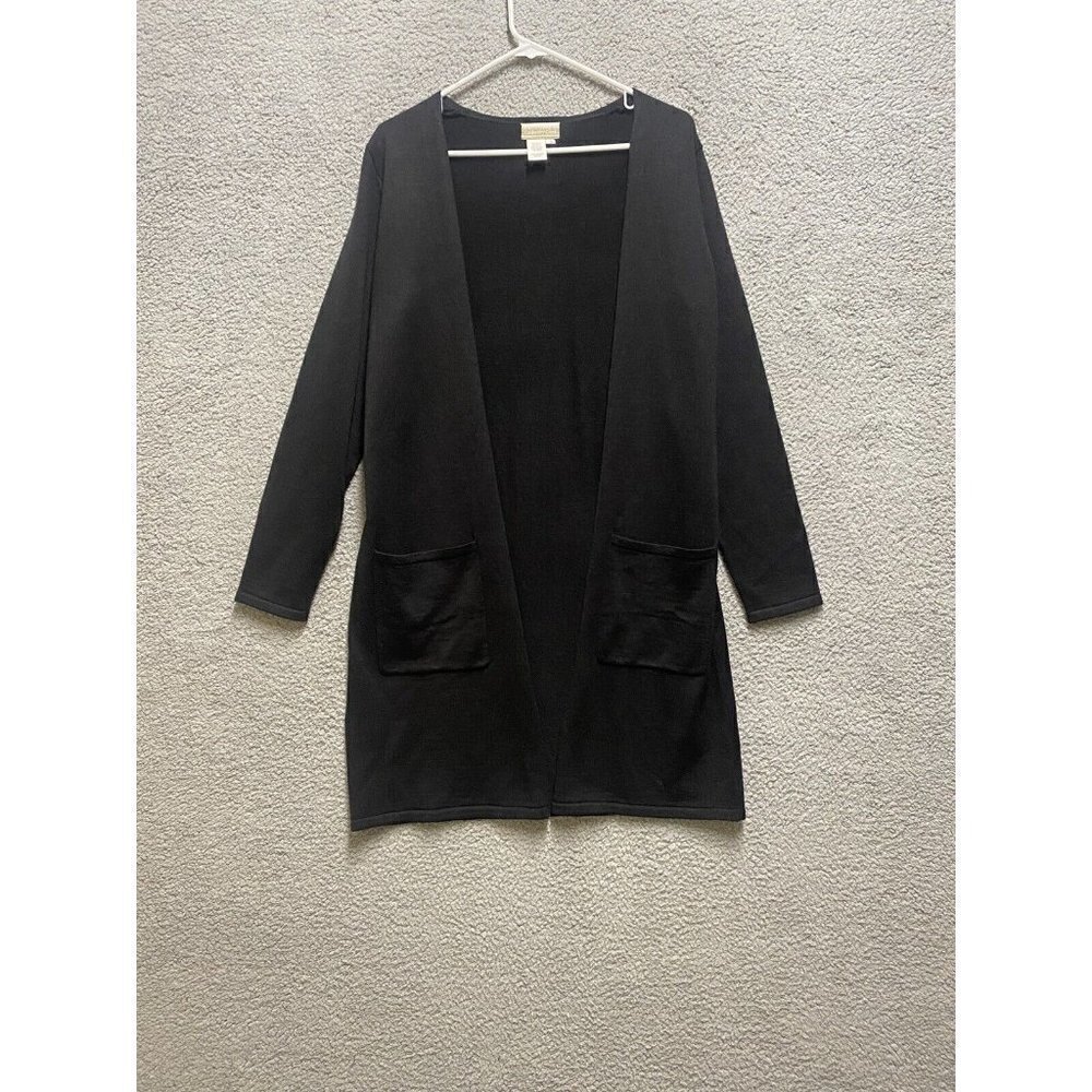 Coldwater Creek Womens Cardigan Black Long Sleeve Open Front Plus Size S